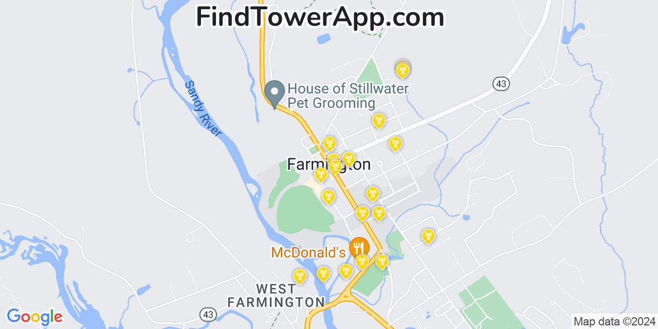 AT&T 4G/5G cell tower coverage map Farmington, Maine