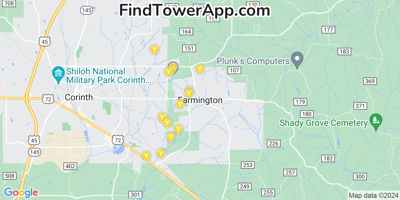 T-Mobile 4G/5G cell tower coverage map Farmington, Mississippi