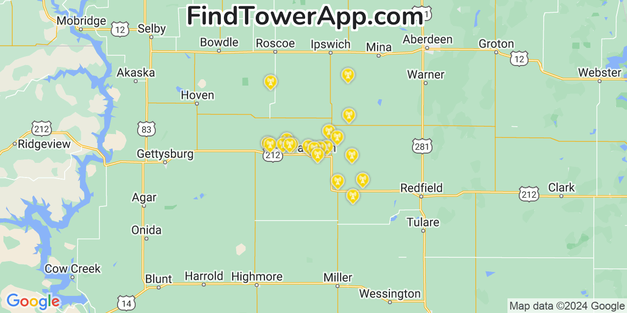 Verizon 4G/5G cell tower coverage map Faulkton, South Dakota