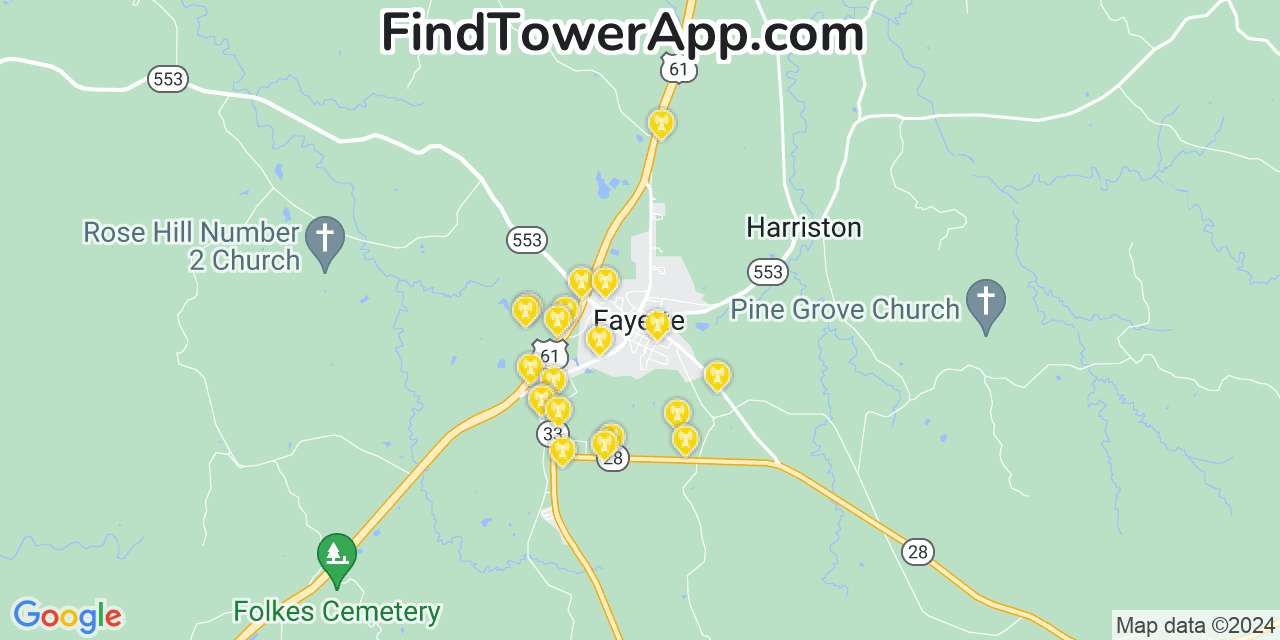 T-Mobile 4G/5G cell tower coverage map Fayette, Mississippi