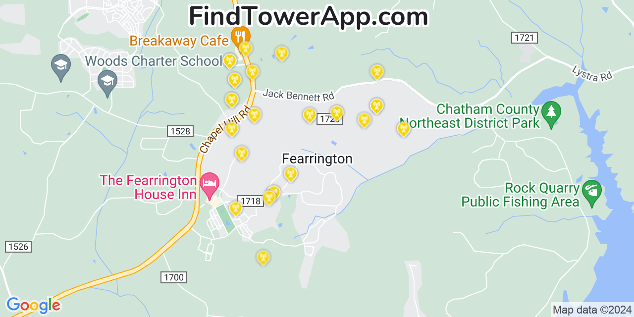 Verizon 4G/5G cell tower coverage map Fearrington Village, North Carolina