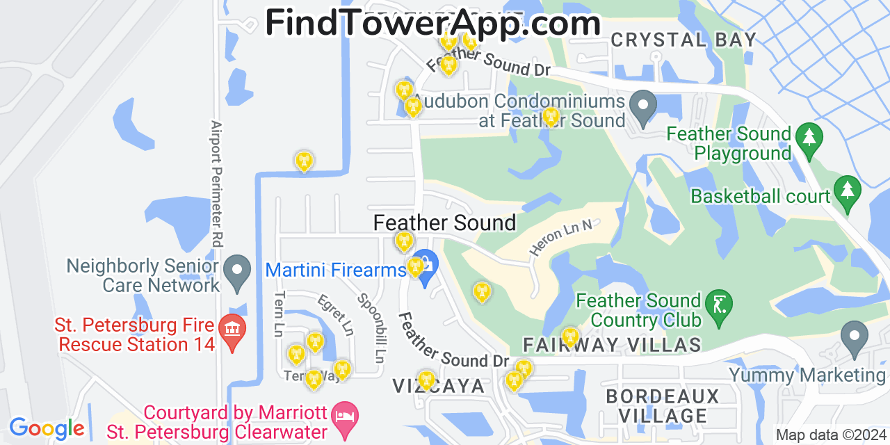 AT&T 4G/5G cell tower coverage map Feather Sound, Florida