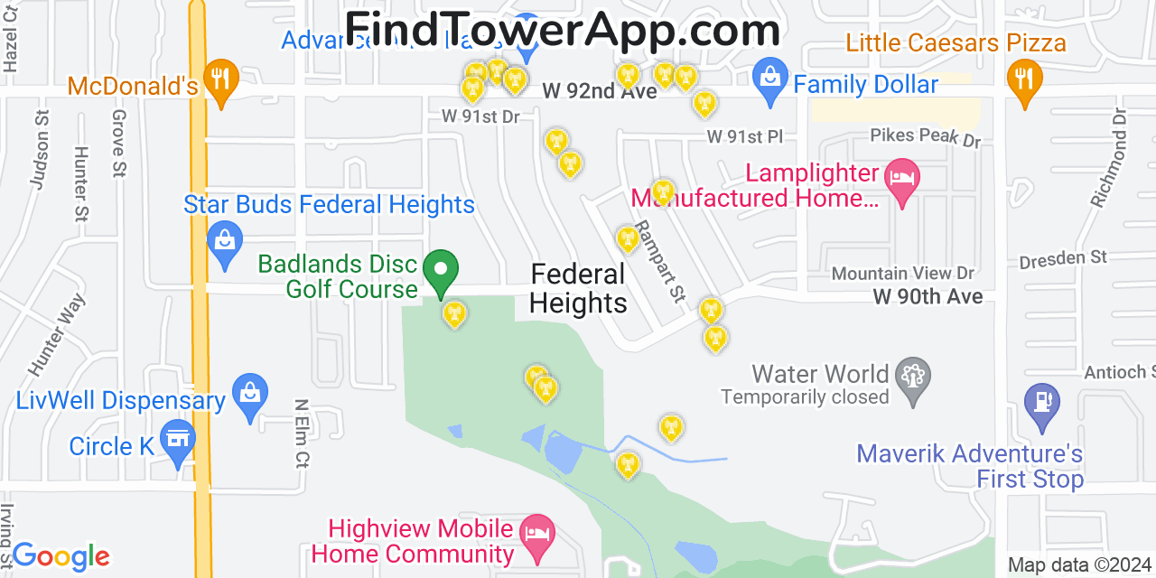 Verizon 4G/5G cell tower coverage map Federal Heights, Colorado