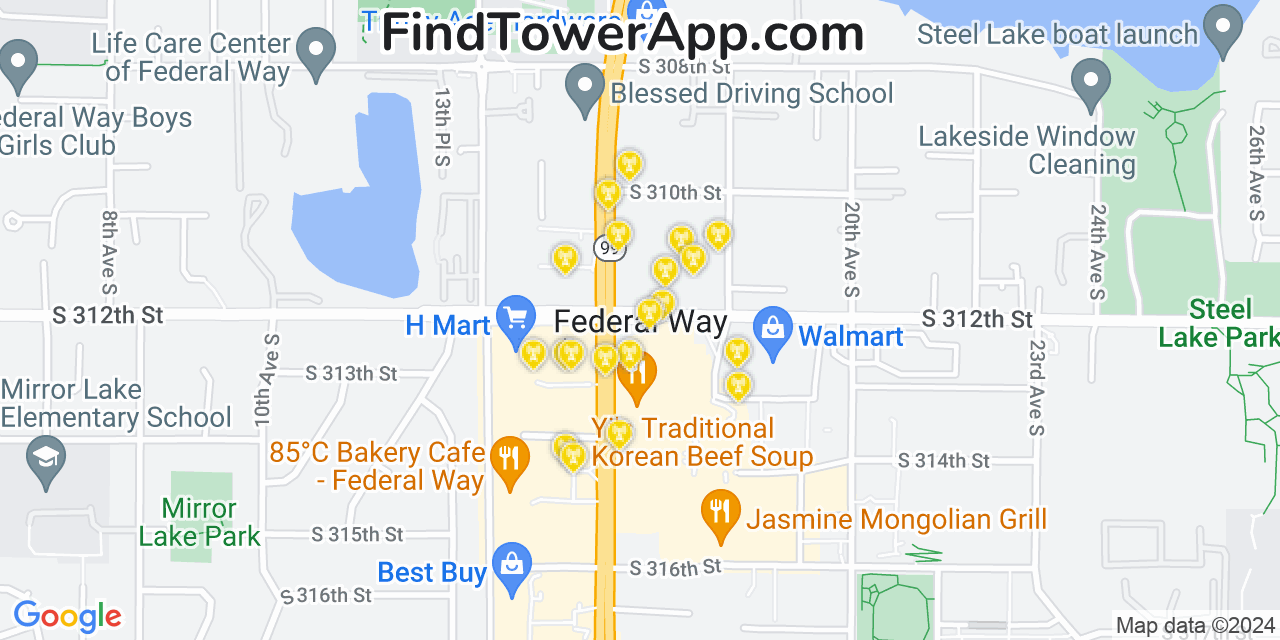 AT&T 4G/5G cell tower coverage map Federal Way, Washington