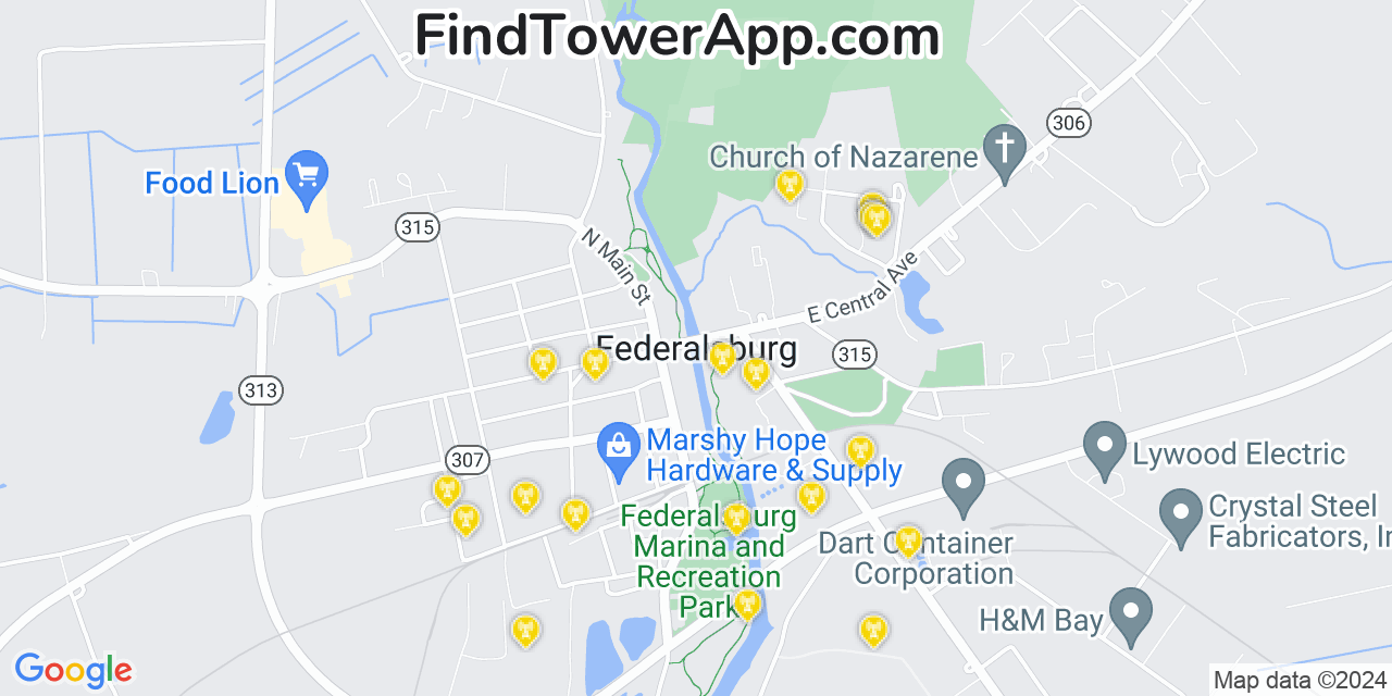 AT&T 4G/5G cell tower coverage map Federalsburg, Maryland