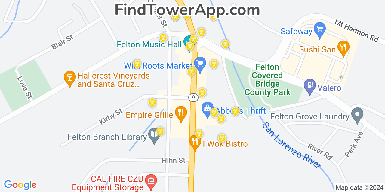 T-Mobile 4G/5G cell tower coverage map Felton, California