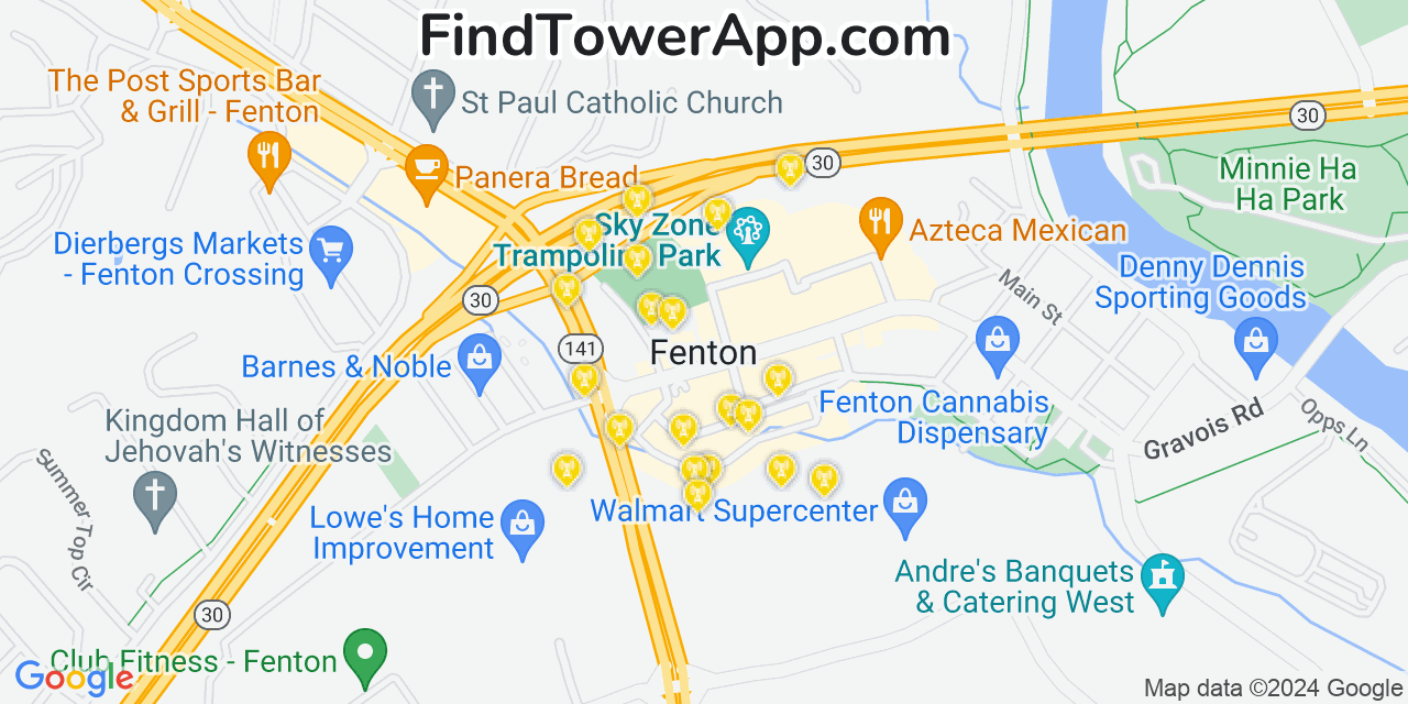 AT&T 4G/5G cell tower coverage map Fenton, Missouri