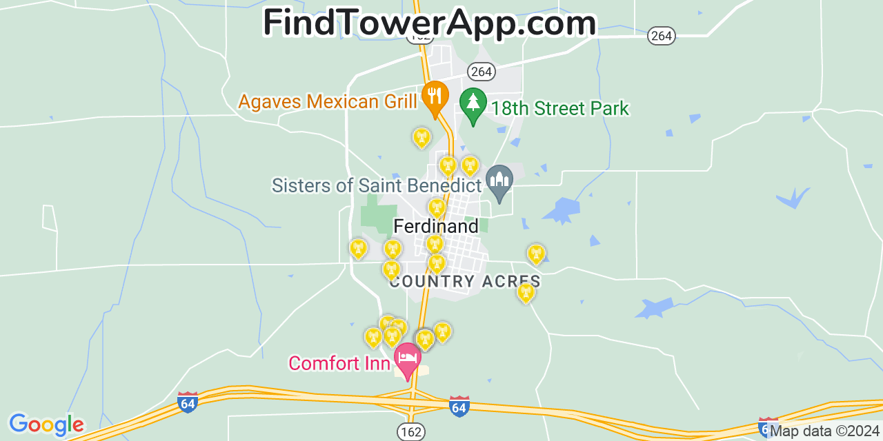 AT&T 4G/5G cell tower coverage map Ferdinand, Indiana