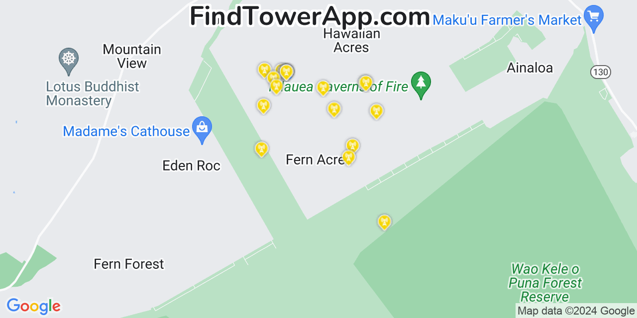 Verizon 4G/5G cell tower coverage map Fern Acres, Hawaii