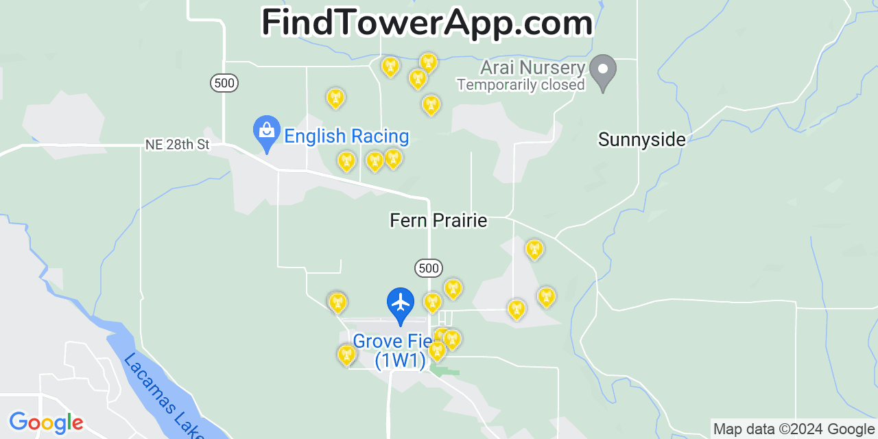 Verizon 4G/5G cell tower coverage map Fern Prairie, Washington