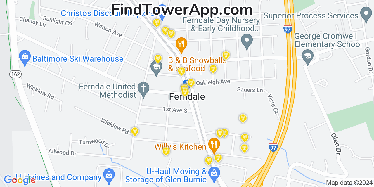 AT&T 4G/5G cell tower coverage map Ferndale, Maryland