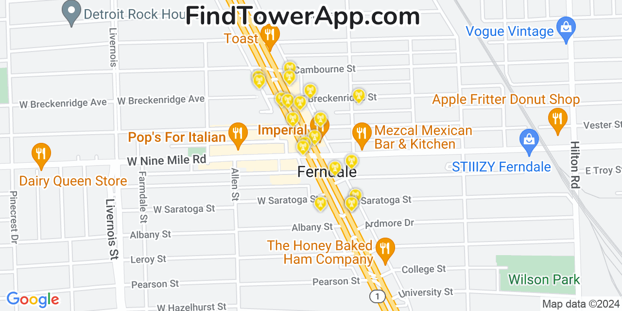 AT&T 4G/5G cell tower coverage map Ferndale, Michigan