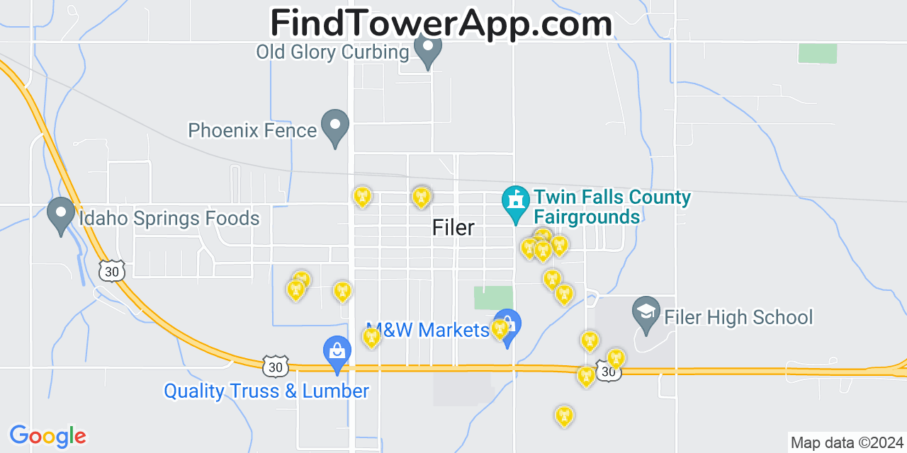 Verizon 4G/5G cell tower coverage map Filer, Idaho