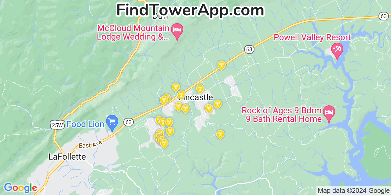 Verizon 4G/5G cell tower coverage map Fincastle, Tennessee