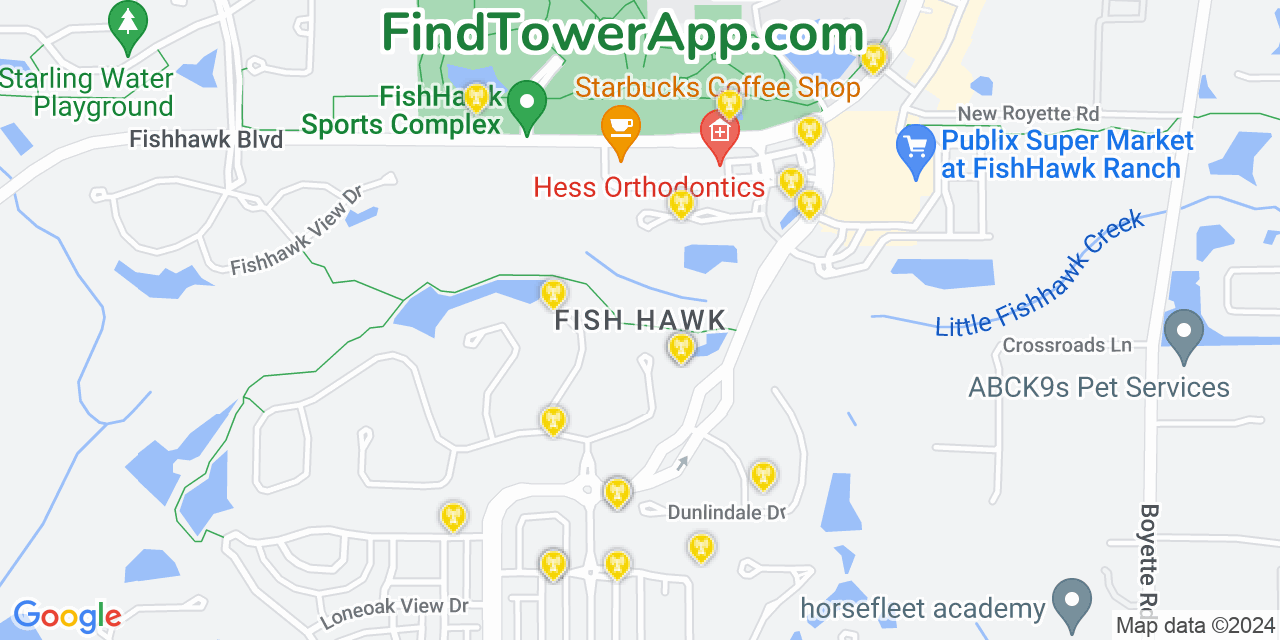 AT&T 4G/5G cell tower coverage map Fish Hawk, Florida