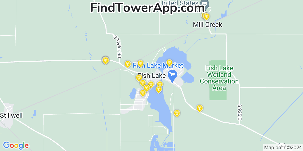 Verizon 4G/5G cell tower coverage map Fish Lake, Indiana