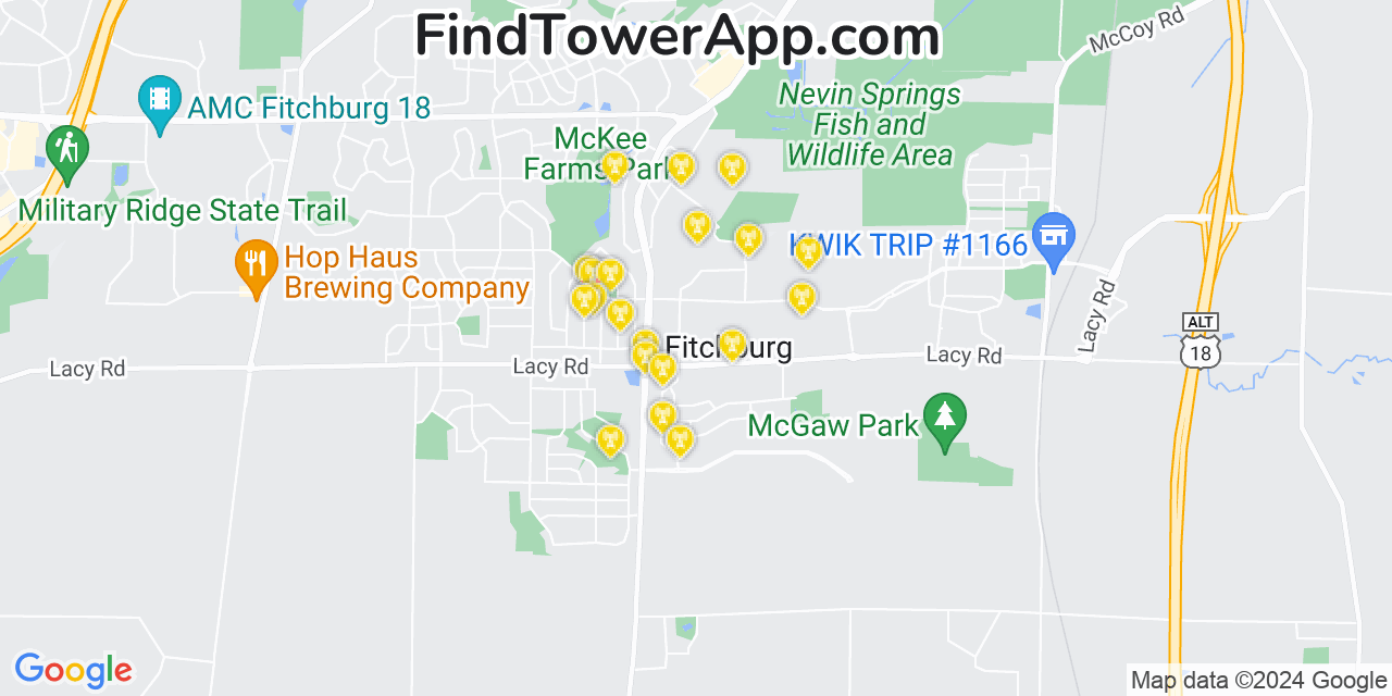 Verizon 4G/5G cell tower coverage map Fitchburg, Wisconsin