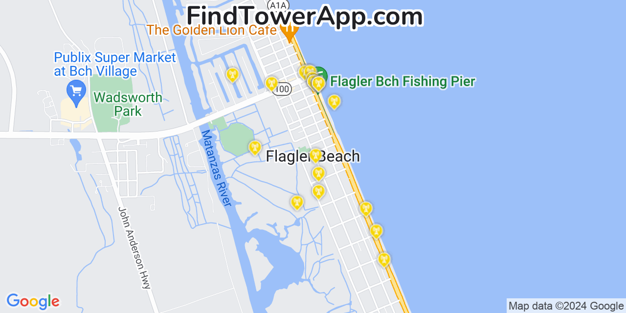 AT&T 4G/5G cell tower coverage map Flagler Beach, Florida