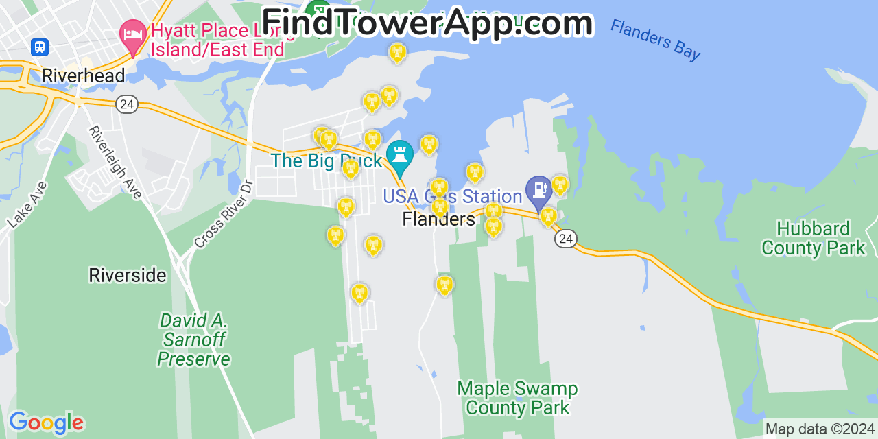 AT&T 4G/5G cell tower coverage map Flanders, New York