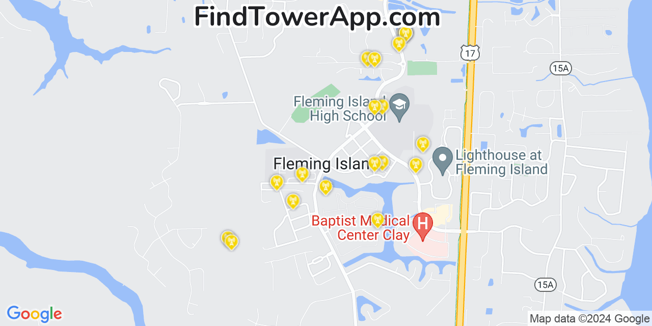 AT&T 4G/5G cell tower coverage map Fleming Island, Florida