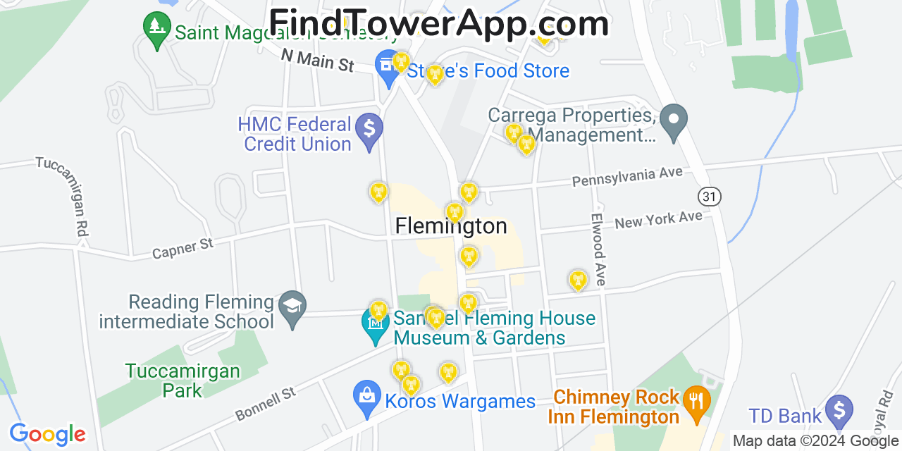 AT&T 4G/5G cell tower coverage map Flemington, New Jersey