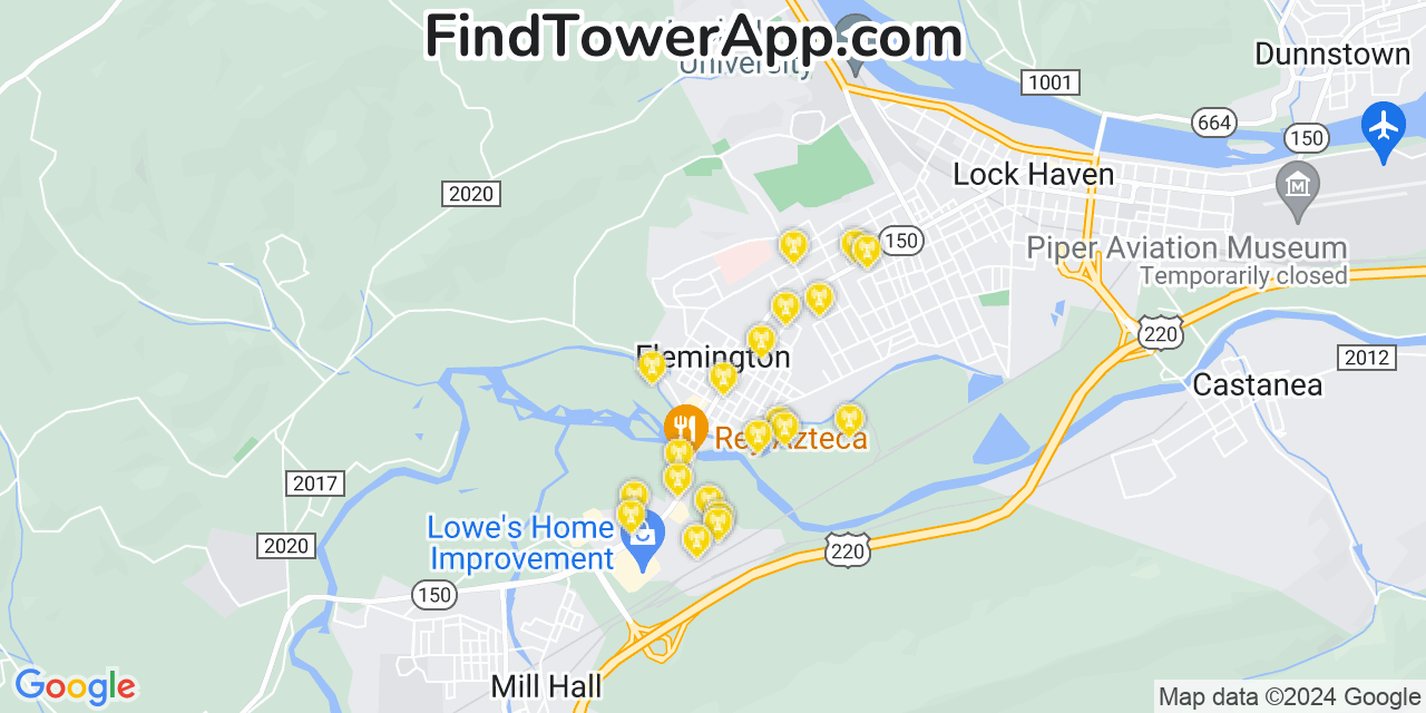 Verizon 4G/5G cell tower coverage map Flemington, Pennsylvania