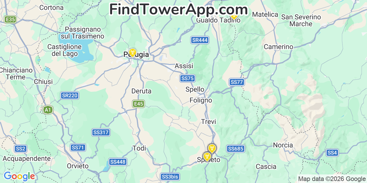 Map showing the 19 primary T-Mobile cell tower locations detected in Florence0