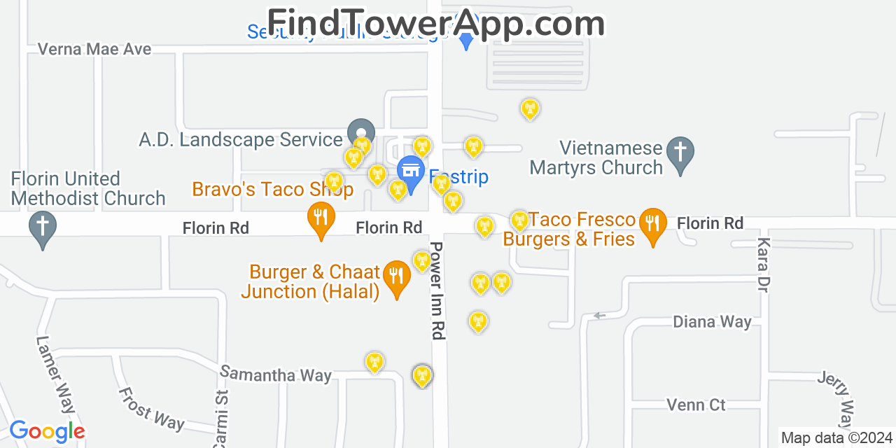 AT&T 4G/5G cell tower coverage map Florin, California