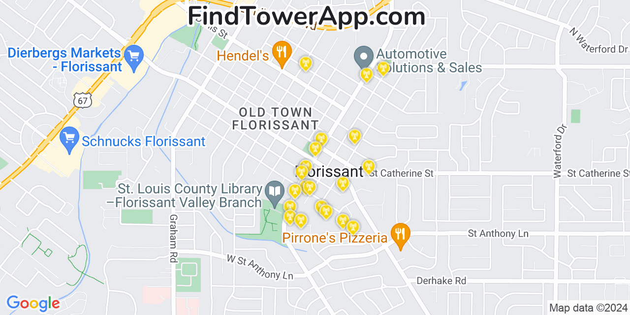 Verizon 4G/5G cell tower coverage map Florissant, Missouri