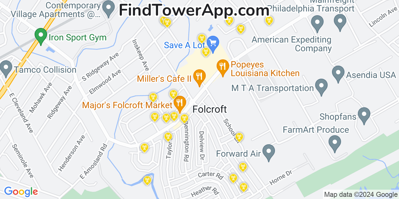 AT&T 4G/5G cell tower coverage map Folcroft, Pennsylvania