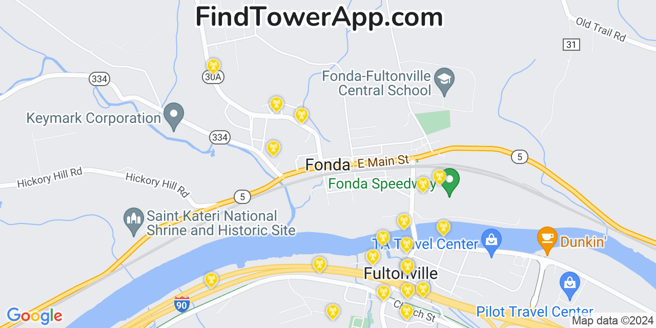 AT&T 4G/5G cell tower coverage map Fonda, New York