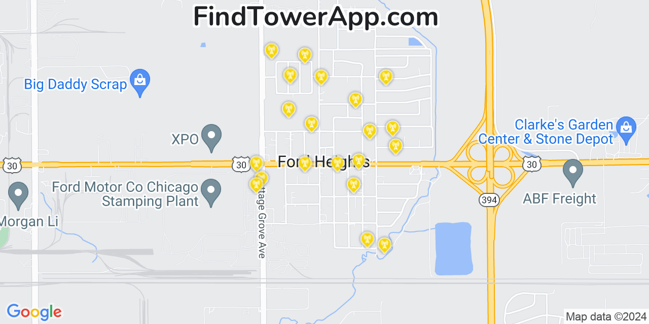 T-Mobile 4G/5G cell tower coverage map Ford Heights, Illinois