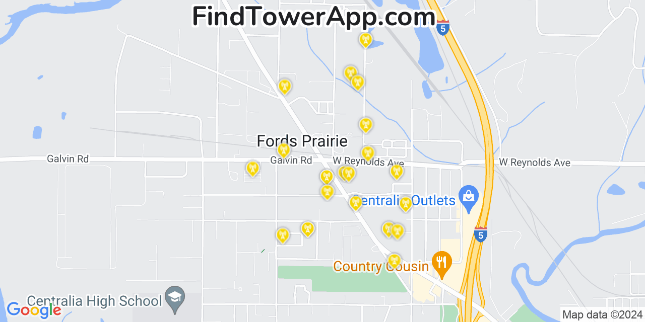 AT&T 4G/5G cell tower coverage map Fords Prairie, Washington