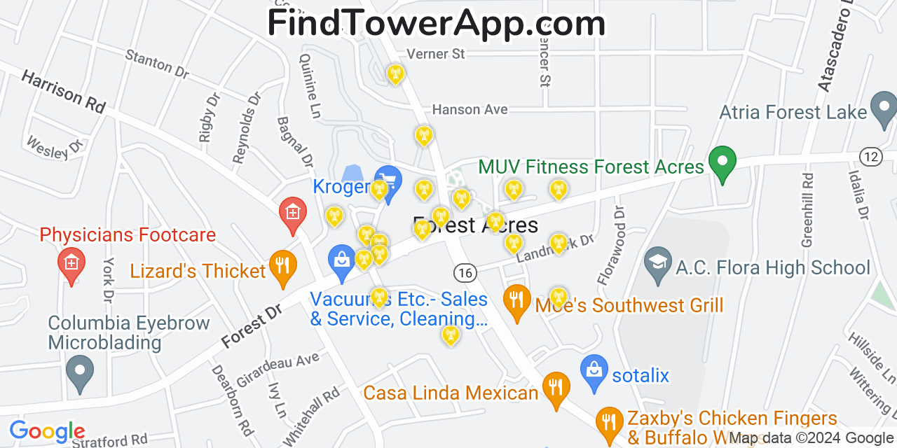 Verizon 4G/5G cell tower coverage map Forest Acres, South Carolina