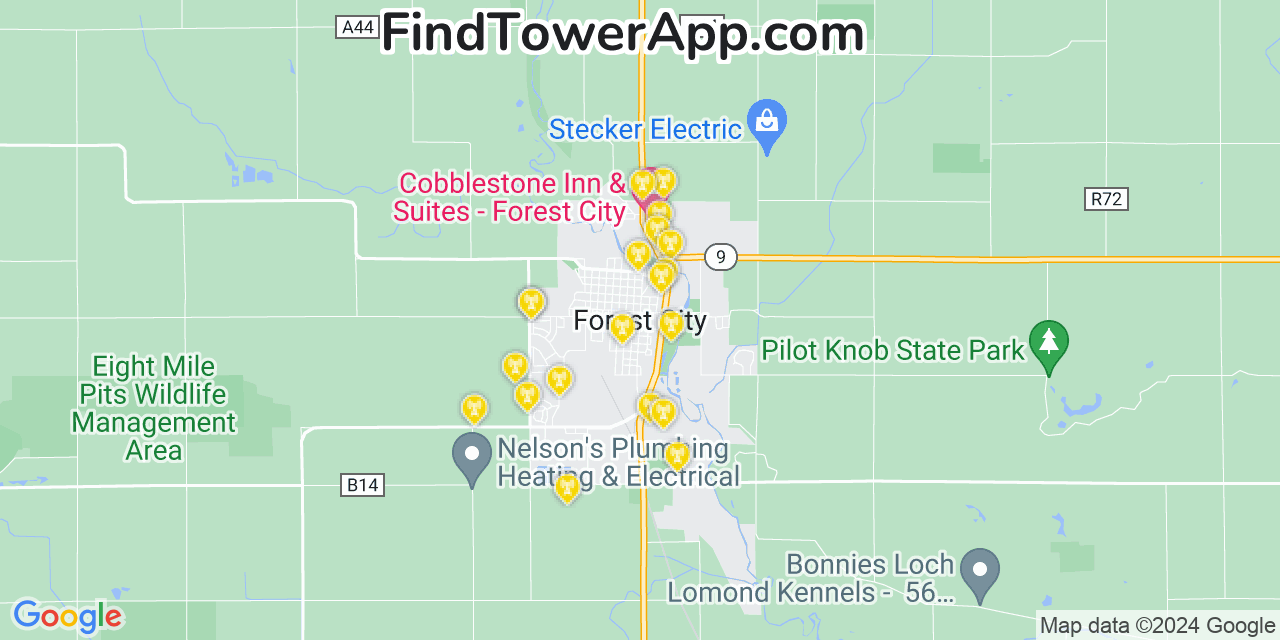 Verizon 4G/5G cell tower coverage map Forest City, Iowa