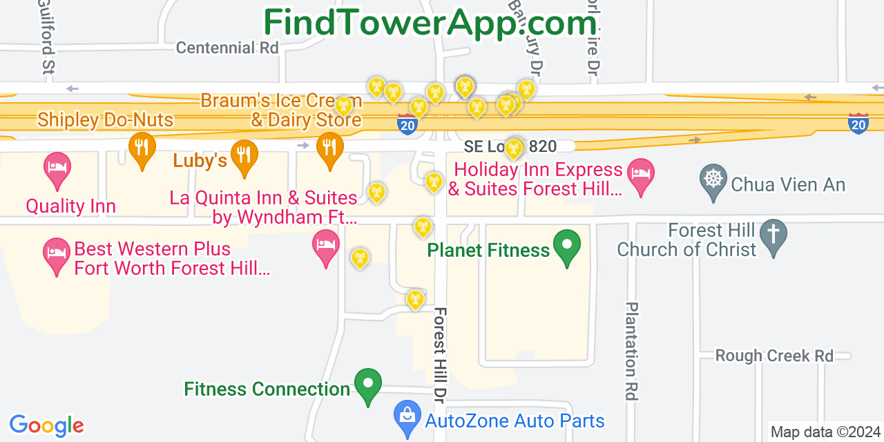 AT&T 4G/5G cell tower coverage map Forest Hill, Texas