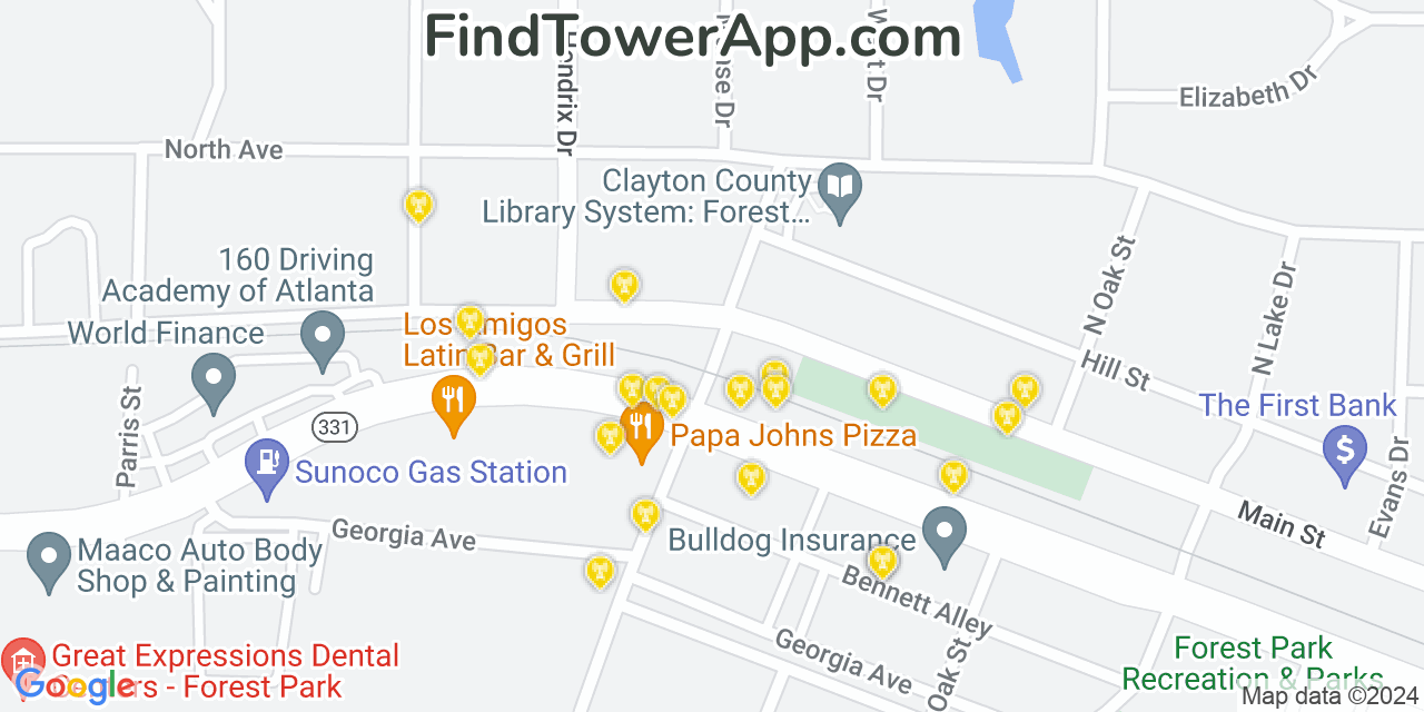 AT&T 4G/5G cell tower coverage map Forest Park, Georgia