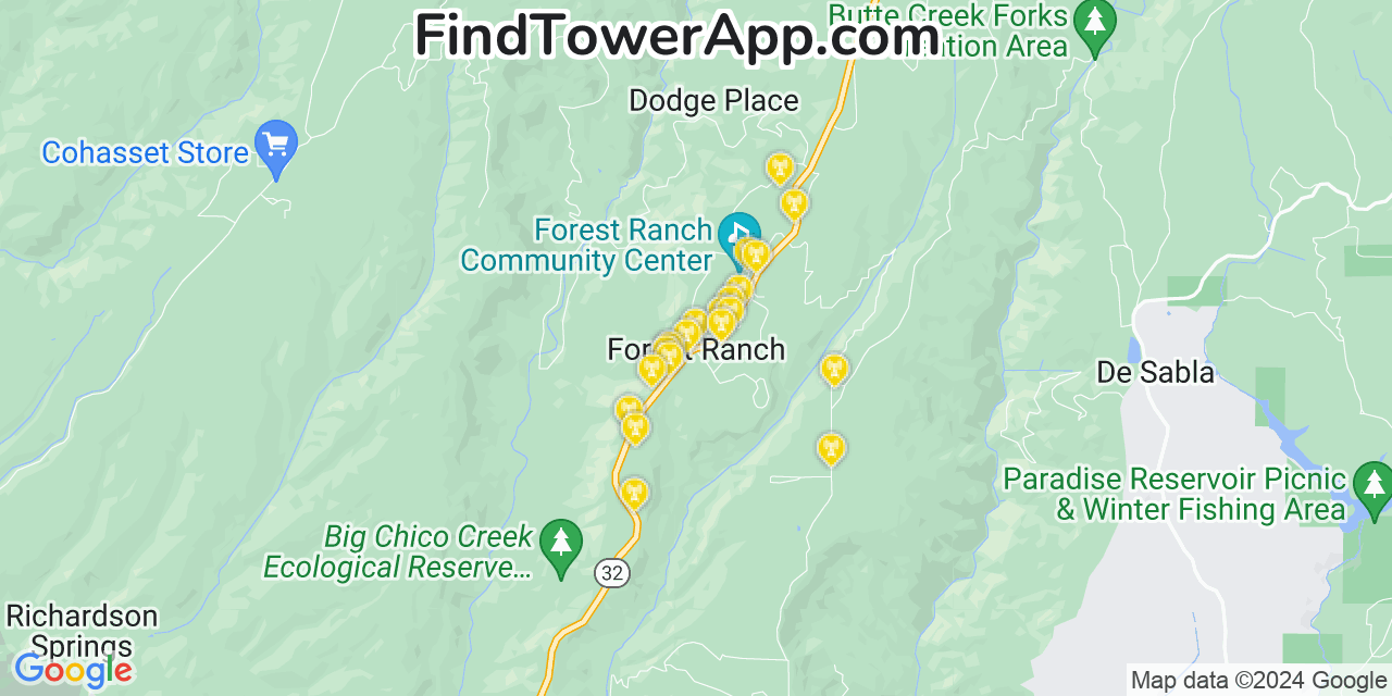 T-Mobile 4G/5G cell tower coverage map Forest Ranch, California