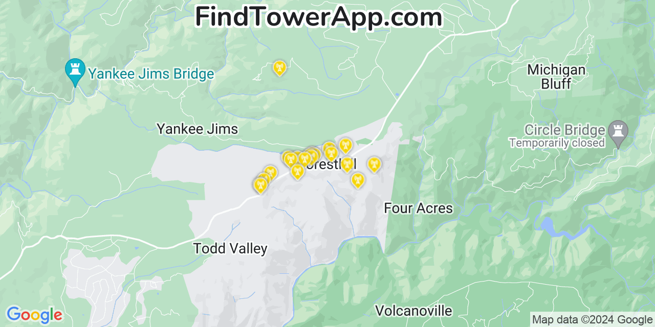 AT&T 4G/5G cell tower coverage map Foresthill, California