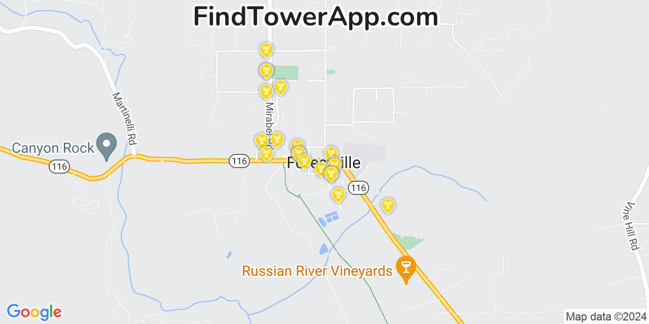 T-Mobile 4G/5G cell tower coverage map Forestville, California