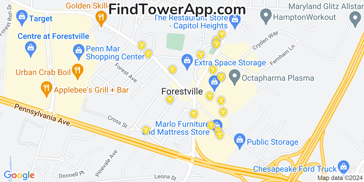 T-Mobile 4G/5G cell tower coverage map Forestville, Maryland