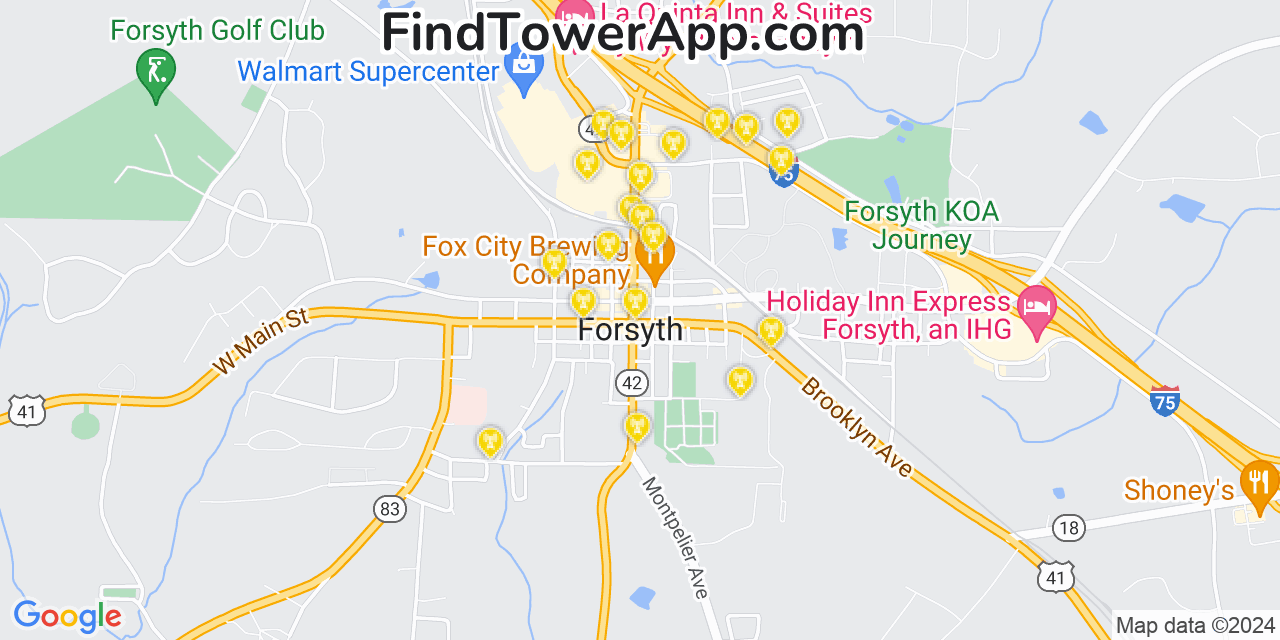 Verizon 4G/5G cell tower coverage map Forsyth, Georgia