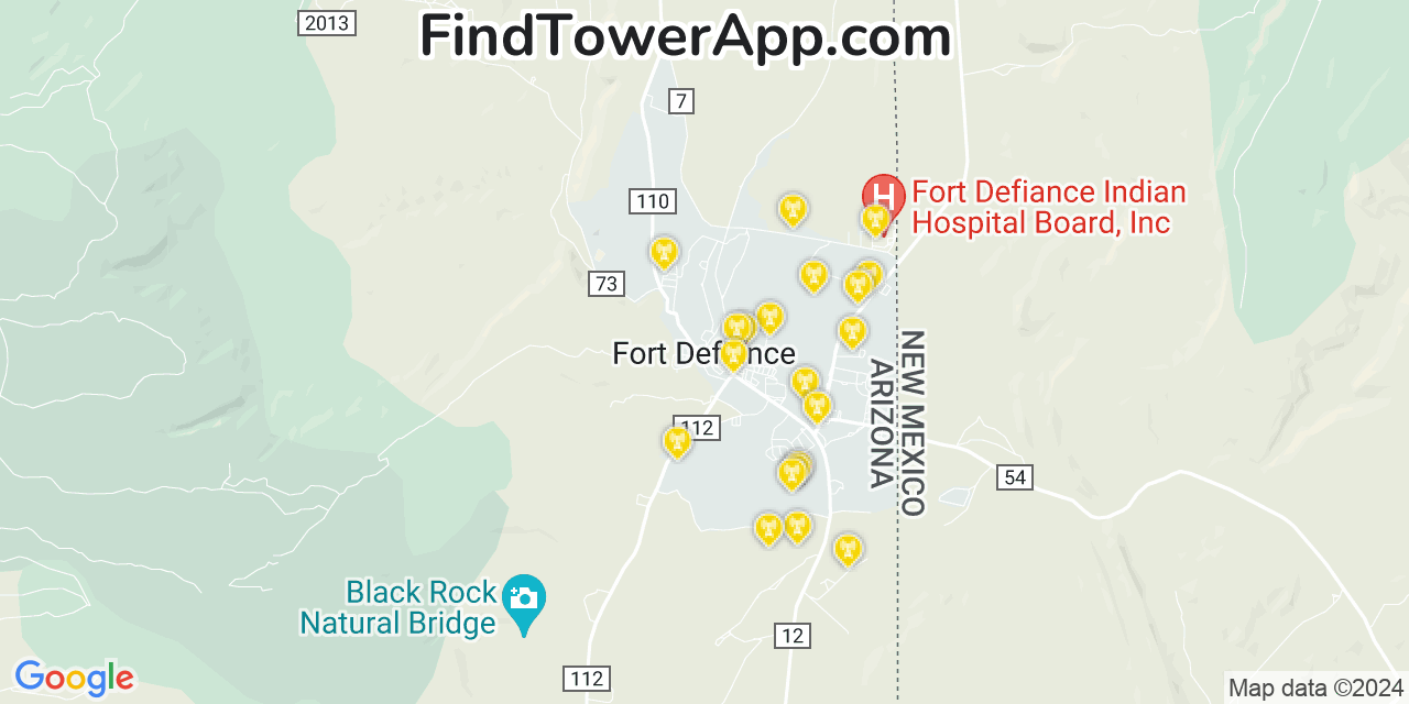 Verizon 4G/5G cell tower coverage map Fort Defiance, Arizona