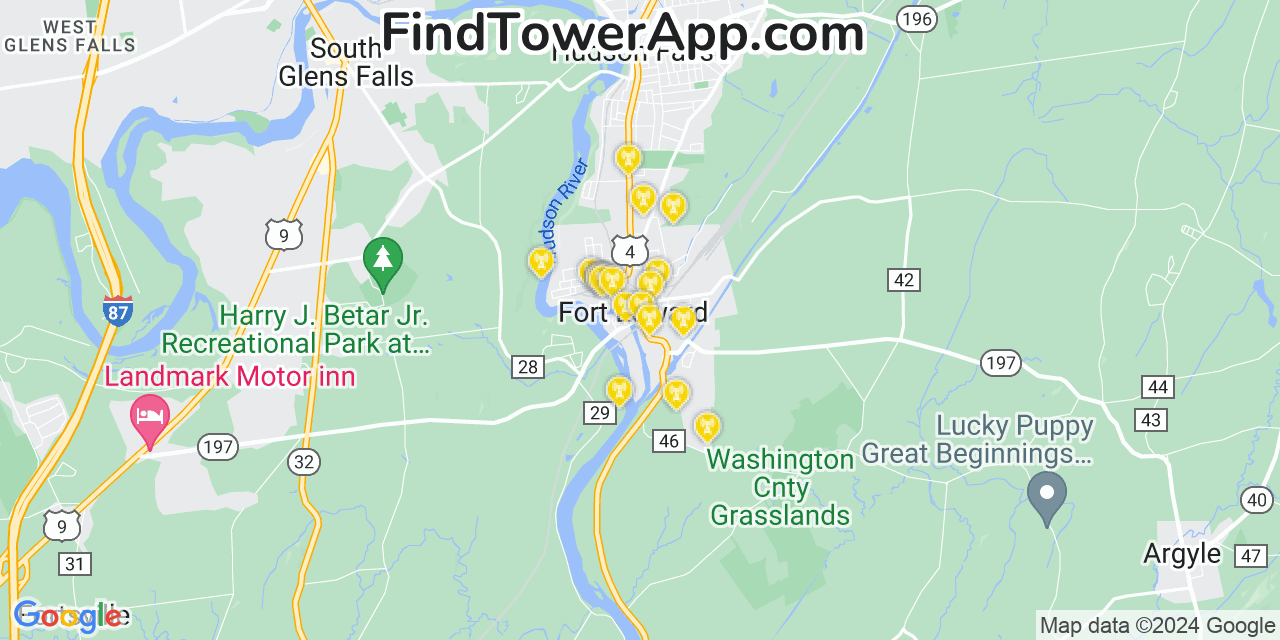 AT&T 4G/5G cell tower coverage map Fort Edward, New York