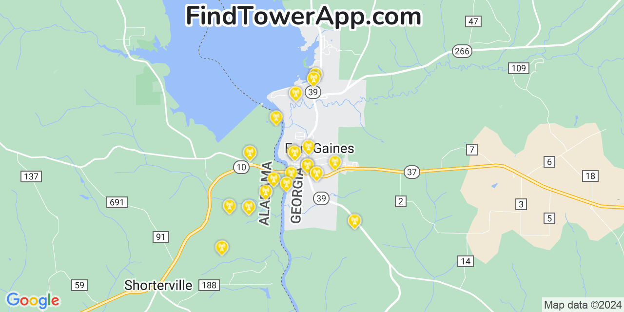 AT&T 4G/5G cell tower coverage map Fort Gaines, Georgia