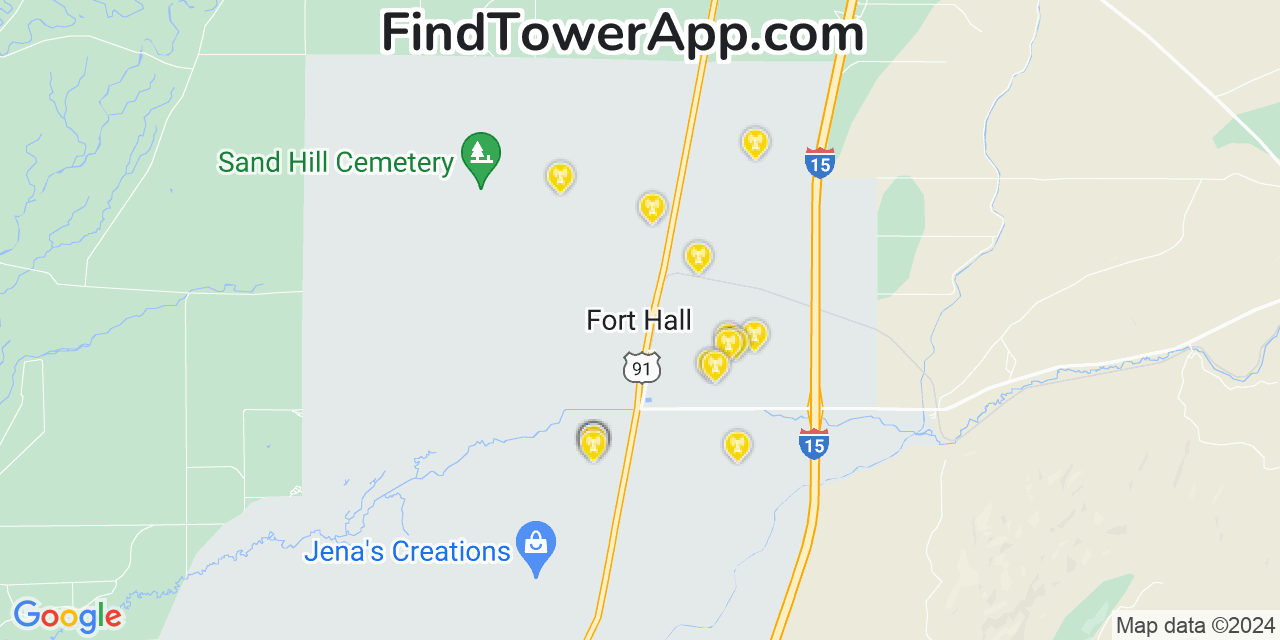 AT&T 4G/5G cell tower coverage map Fort Hall, Idaho