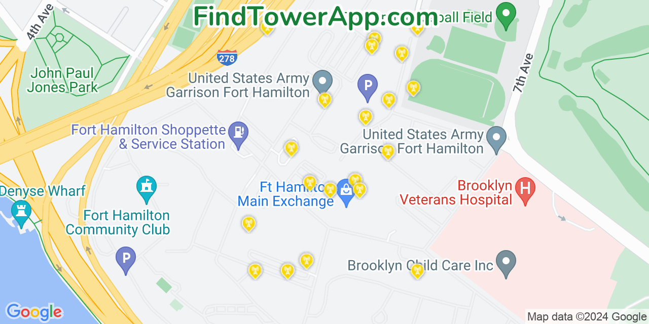 Verizon 4G/5G cell tower coverage map Fort Hamilton, New York