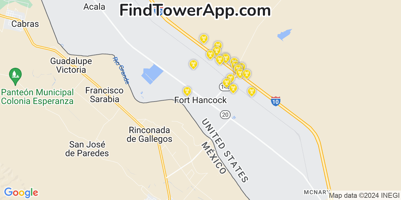 AT&T 4G/5G cell tower coverage map Fort Hancock, Texas