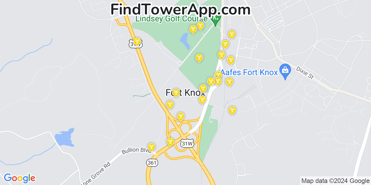 AT&T 4G/5G cell tower coverage map Fort Knox, Kentucky