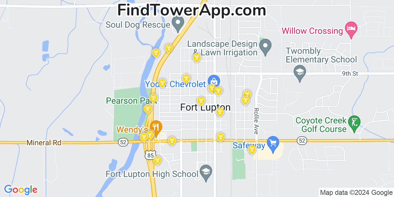 AT&T 4G/5G cell tower coverage map Fort Lupton, Colorado
